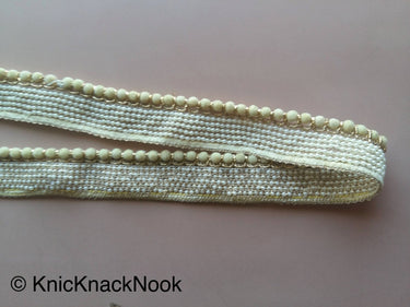 Green / Fuchsia Pink / Beige Velvet Trim With Off White Seed Pearls And Gold Threadwork, Approx. 30mm Wide - 200317L478 / 79 / 80